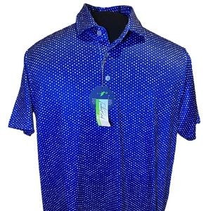 M/L/XL NEW TailorByrd Men’s Performance Golf Polo Blue Dots Pattern Stretch